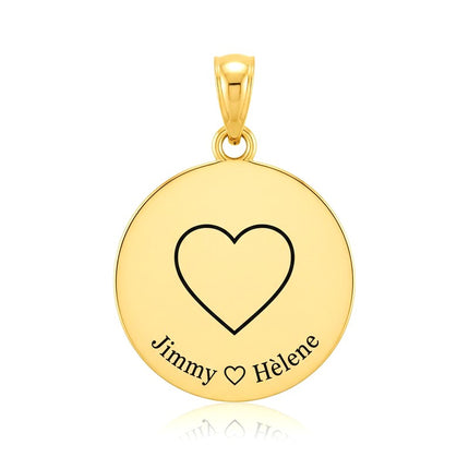 Pendentif acier à personnaliser rond or thème cœur