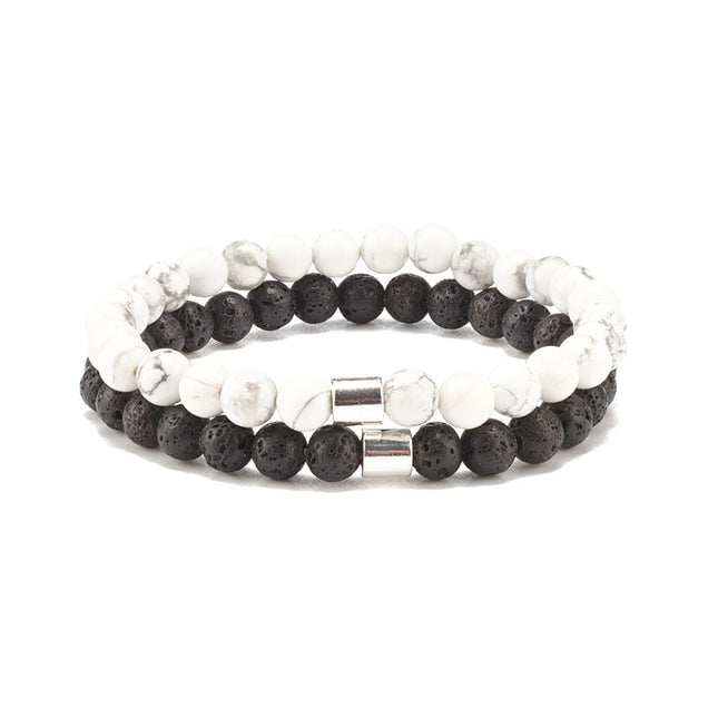 Conjunto de dos pulseras para hombre o mujer con piedras de howlita de lava natural