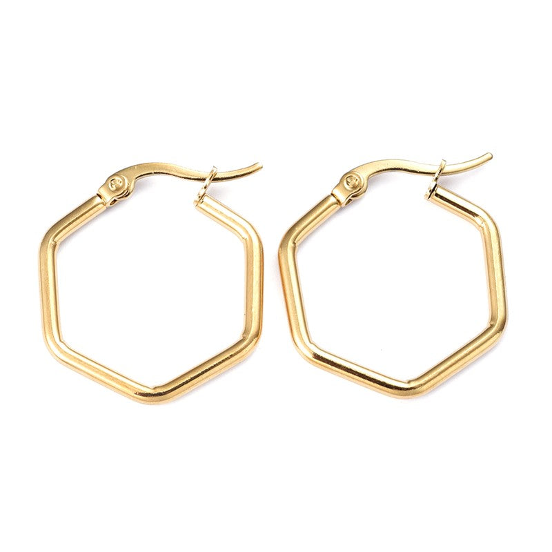 Boucles d'oreilles femme en acier inoxydable doré Créoles hexagone