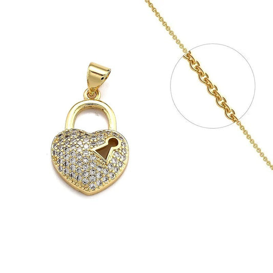 Collier chaîne et son pendentif cœur avec serrure serti de zirconiums