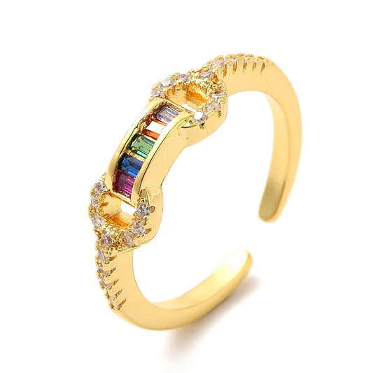 Adjustable women's ring with colored CZ diamonds
