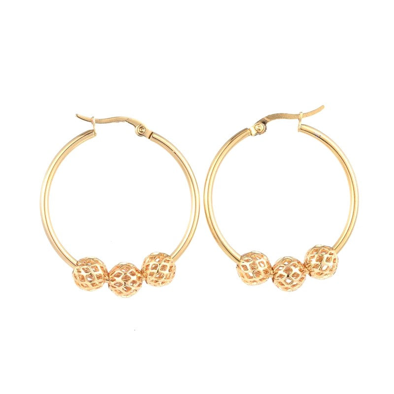 Boucles d'oreilles Créoles 3 perles d'or