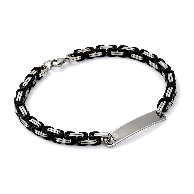 Bracelet gourmette acier inoxydable chaîne byzantine plaque à graver