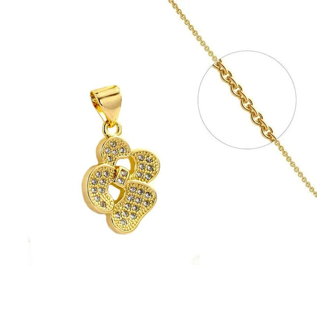 Women's necklace with small bow pendant, original shape set with zirconiums