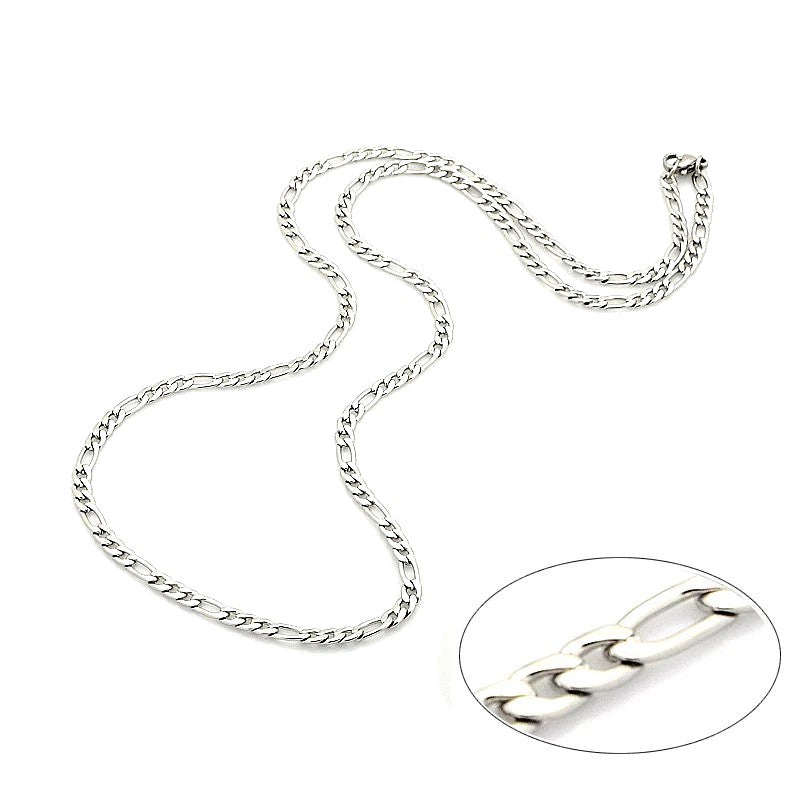 Figaro mesh stainless steel necklace chain - Silver color 60 cm - 4 mm