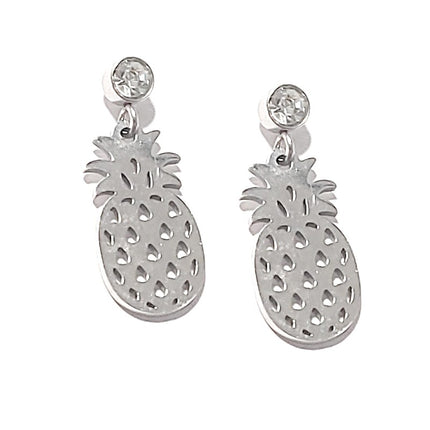 Boucles d'oreilles en acier inoxydable ananas argenté