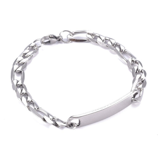 Stainless steel curb bracelet with engravable plate