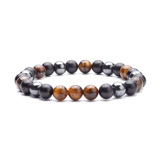 Bracelet pour homme ou femme pierres naturelles œil de tigre hématite 8 mm