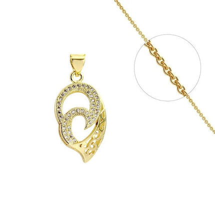 Original chiseled pendant necklace for women set with zirconiums