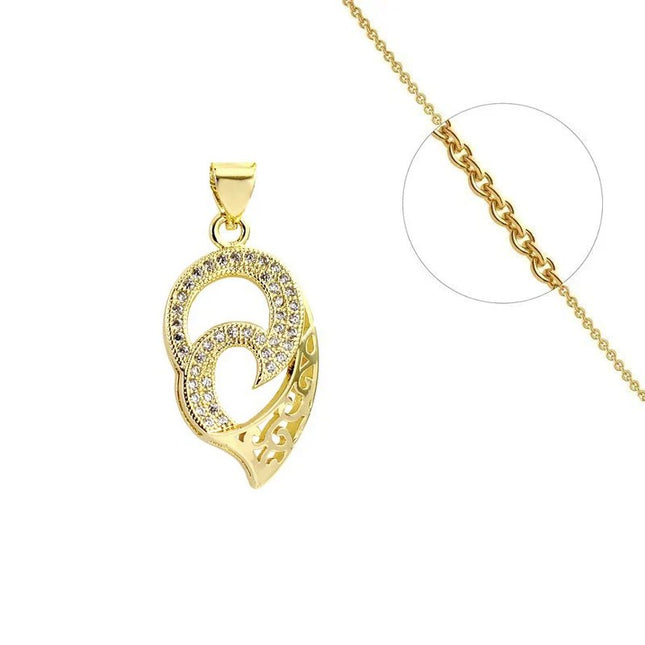 Original chiseled pendant necklace for women set with zirconiums