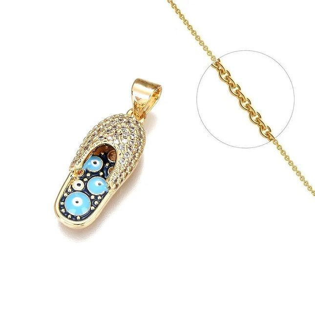 Collier chaîne et son pendentif tong avec œil oriental serti de zirconiums Colliers plaqué or Bijouxmode