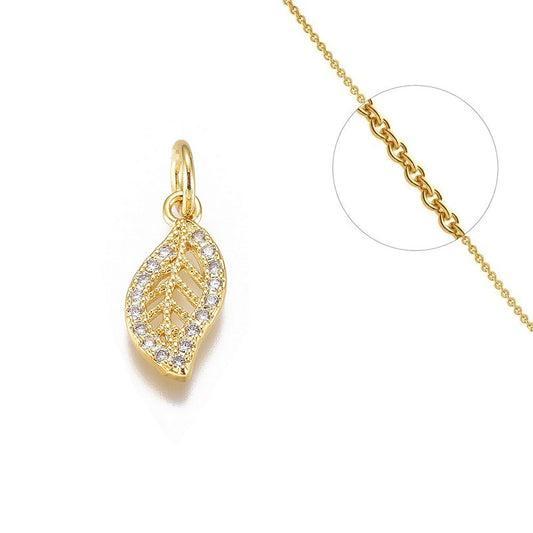 Collier chaîne et pendentif feuille avec diamant CZ