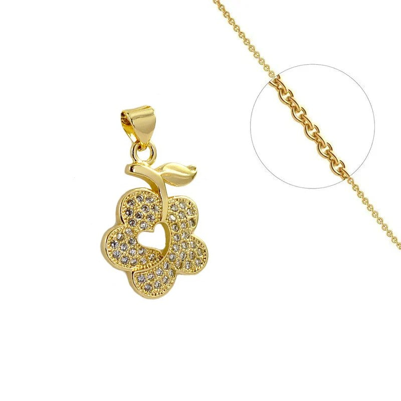 Women's flower and heart necklace set with zirconiums