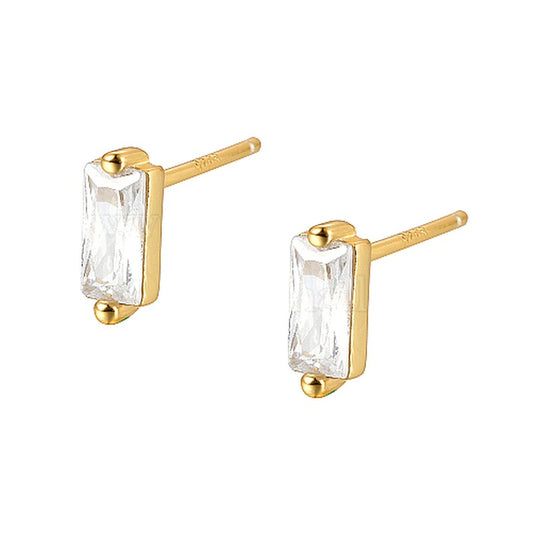 Pendientes de diamantes con circonita blanca rectangulares de oro y plata 925