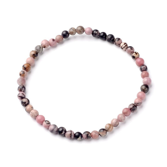 Bracelet for men or women - natural rhodonite stones 4 mm