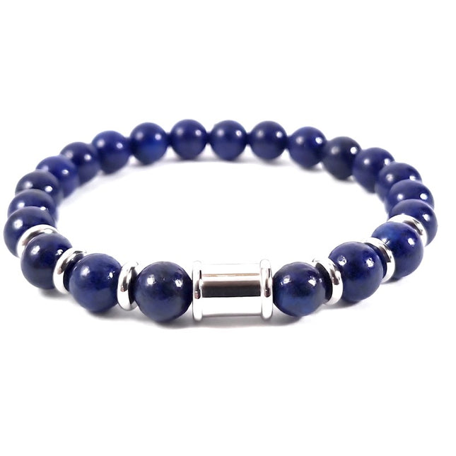 Pulsera para hombre o mujer - acero inoxidable piedra natural 8 mm Lapislázuli