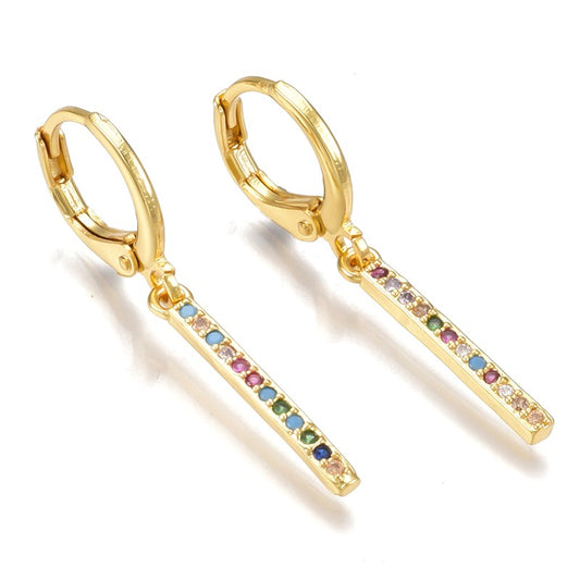 Colored CZ diamond drop hoop earrings