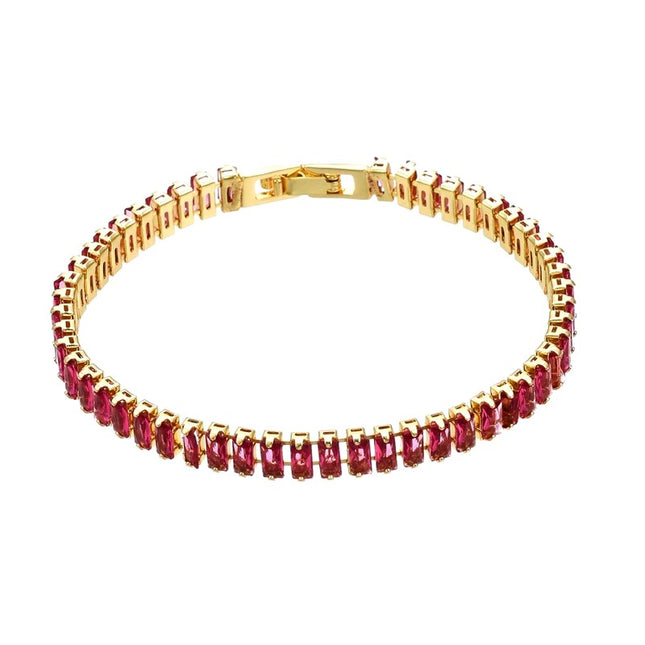 Pulsera flexible de oro con diamantes y circonitas rojas