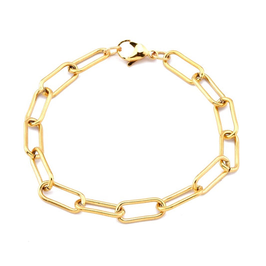 Gold-colored stainless steel chain link paperclip bracelet