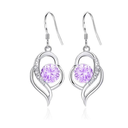 Boucles d'oreilles argent 925 cœur zirconiums sertis oxyde mauve Iris Cotemode