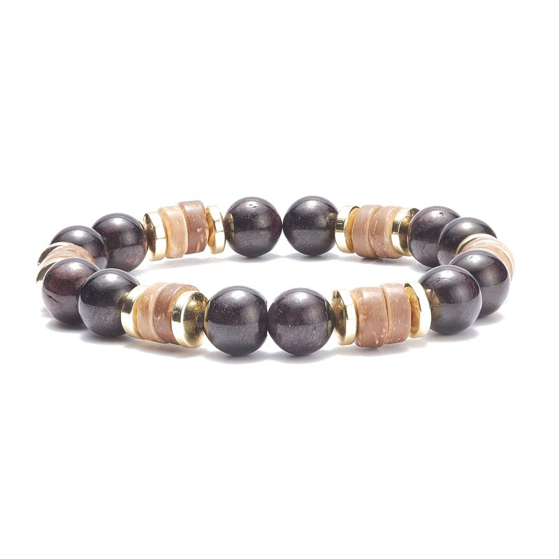 Pulsera para hombre o mujer - piedras granates naturales y madera