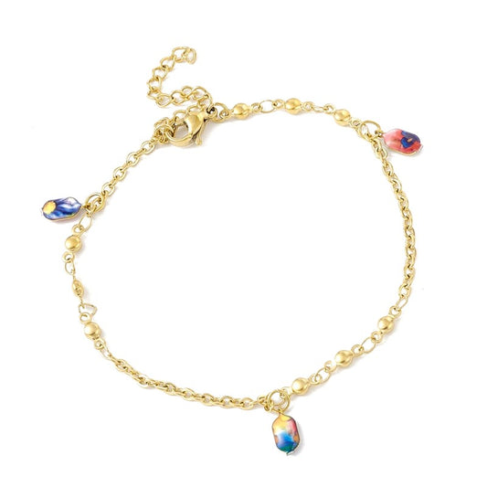 Stainless steel bracelet with enamel charms