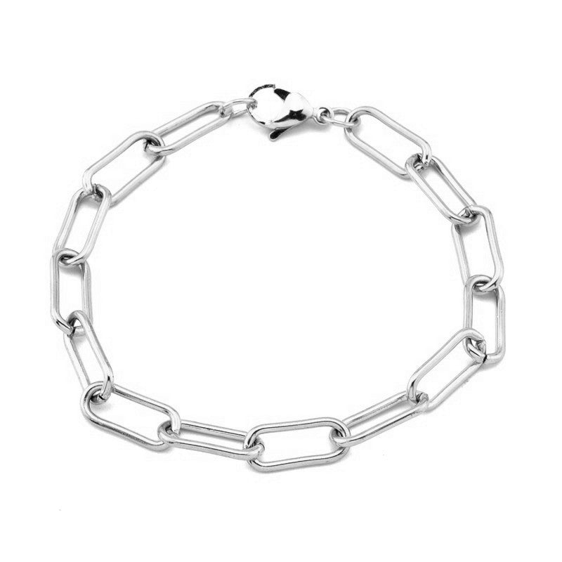 Bracelet gourmette acier inoxydable maille trombone couleur argent