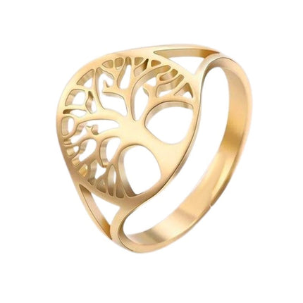 Anillo de lujo de acero inoxidable árbol de la vida dorado