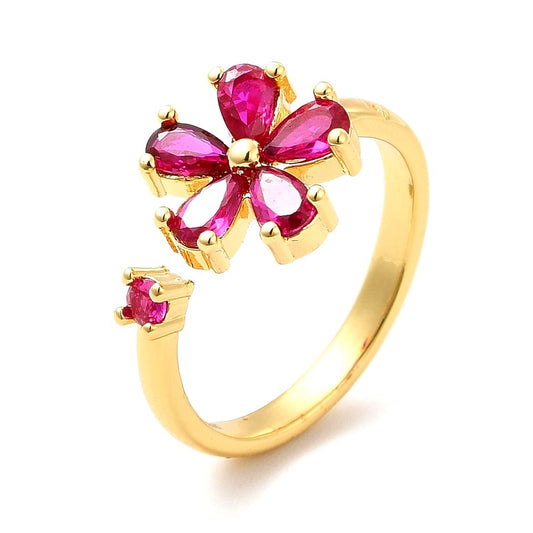 Adjustable women's ring flower diamonds CZ color