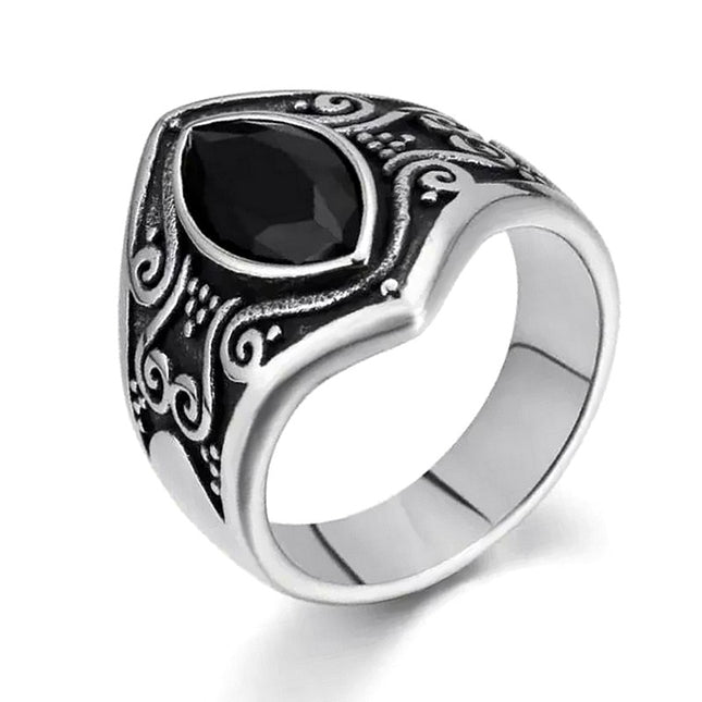 Stainless steel ring owl head yellow eyes