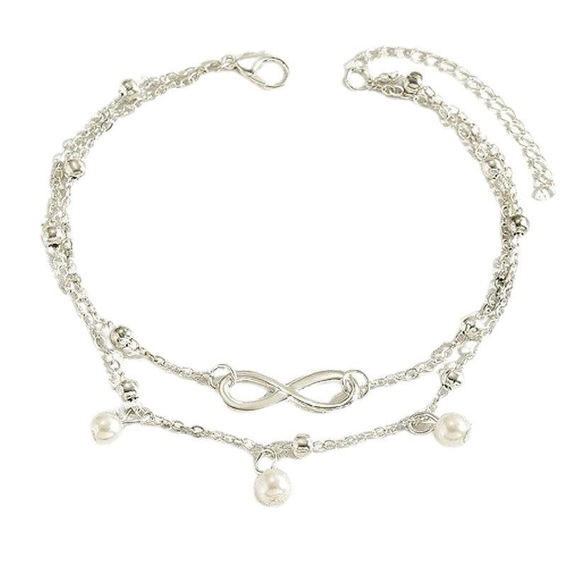 Double chain infinity and pearl fancy anklet