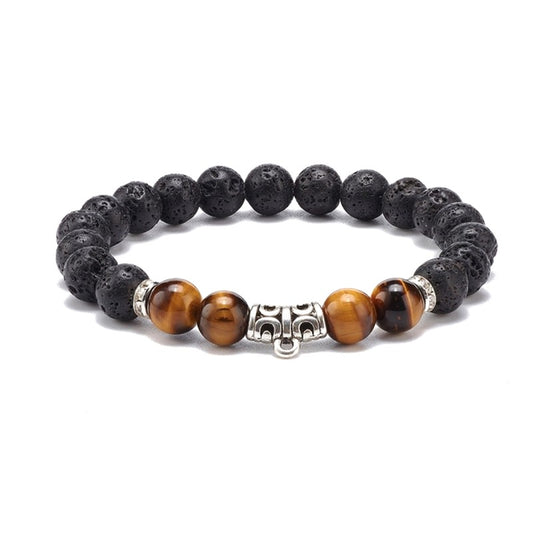 Bracelet for men or women - natural lava stone and tiger's eye charm
