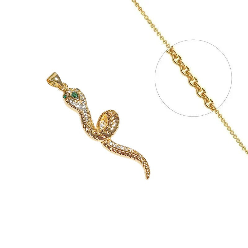 Collier chaîne pendentif serpent zirconiums sertis