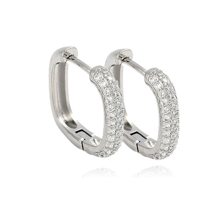 Boucles d'oreilles rhodiées Créoles carrées zirconiums blanc Bijouxmode