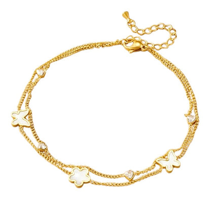 Chaîne de cheville en acier inoxydable double rangs pierres naturelles coquillage Bijouxmode