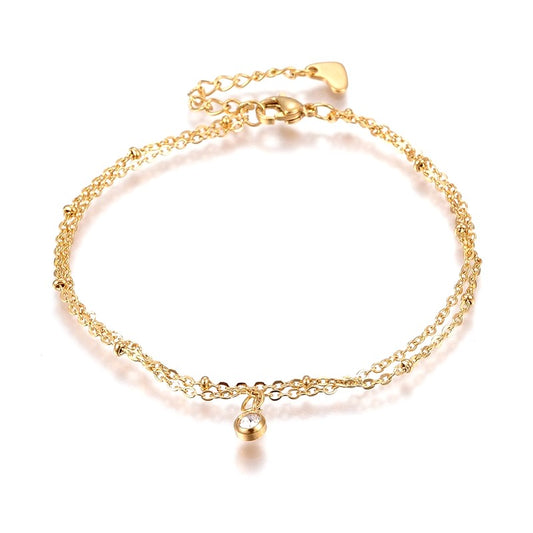 Gold multi-row stainless steel bracelet with rhinestones