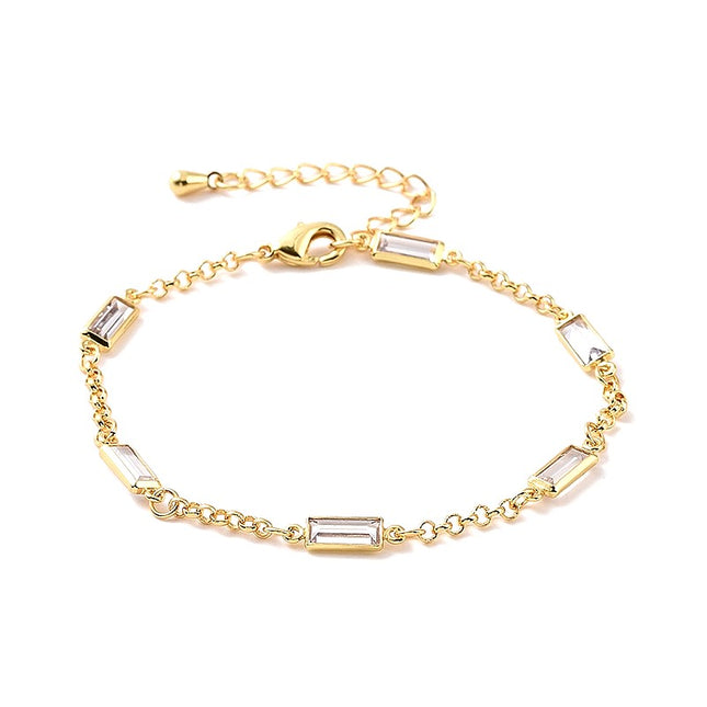 Pulsera rectangular flexible con circonitas y diamantes en oro