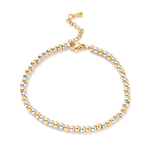 Two-tone stainless steel bracelet with gold and steel beads