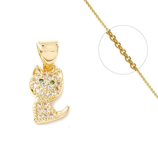 Chain necklace and 18k little cat pendant