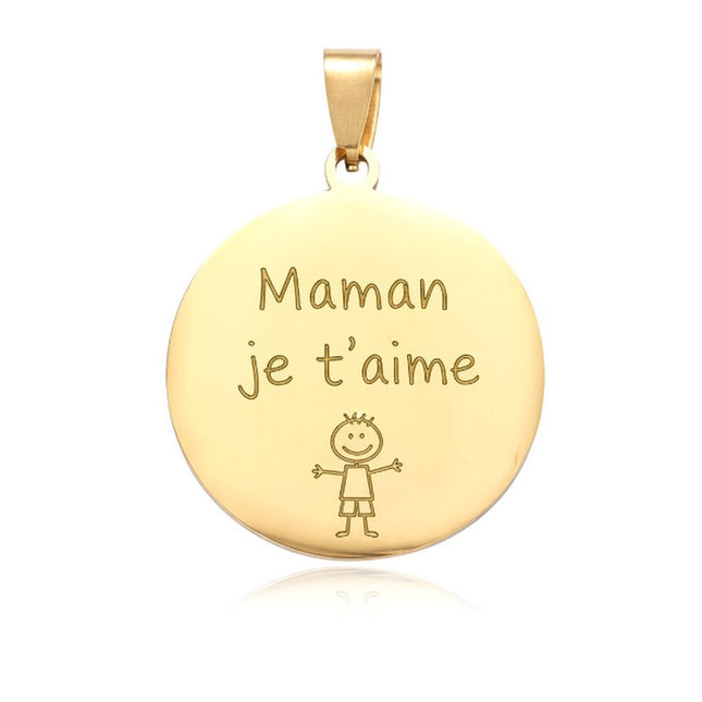 Pendentif acier à personnaliser rond or 35*30*2 mm