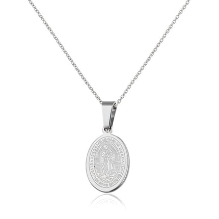 Stainless steel chain necklace and silver Virgin Mary pendant