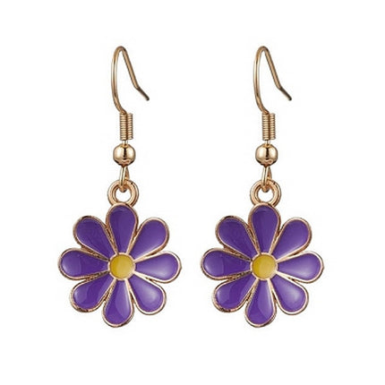 Boucles d'oreilles fantaisie acier inoxydable fleur émaillée violette Bijouxmode