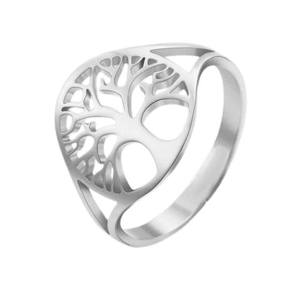 Luxury silver tree of life stainless steel ring