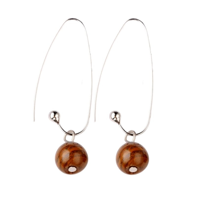 Stainless steel dangling earrings with natural tiger's eye stones