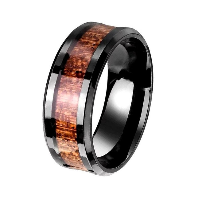 Stainless steel ring black alliance brown central band