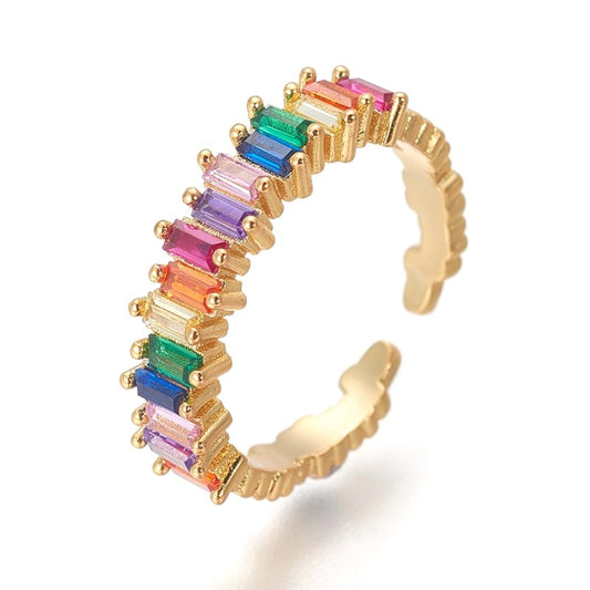 Adjustable women's ring with colored CZ diamonds