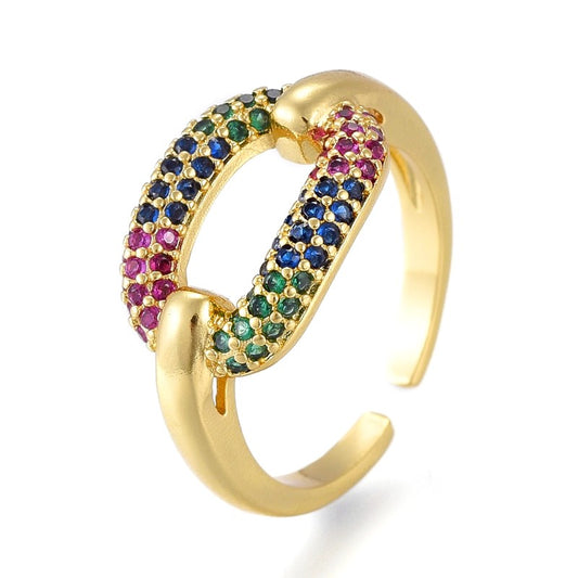 Women's adjustable oval diamond CZ colored ring