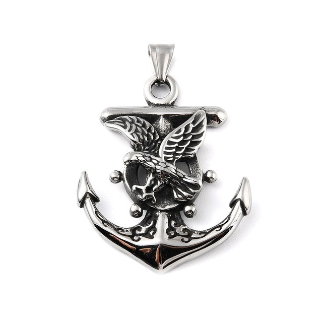 316 Stainless Steel Gothic Rock or Biker Pendant - Navy Ink Eagle