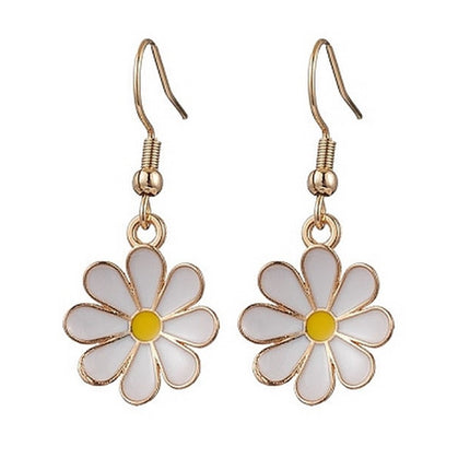 Boucles d'oreilles fantaisie acier inoxydable fleur émaillée blanche Bijouxmode