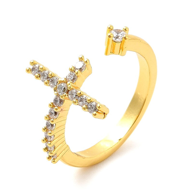 Bague femme réglable croix diamants CZ